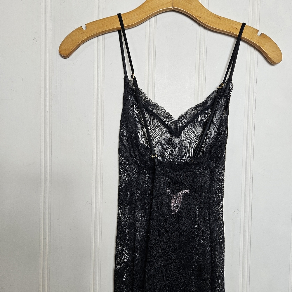 Victoria's Secret Lace Chemise M Sheer Cross Back Negligee Slip Dress Black Sexy - Picture 6 of 10